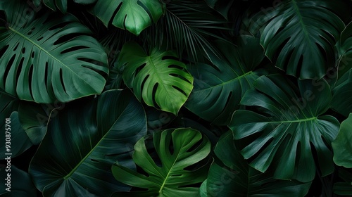 Wallpaper Mural Group background of dark green tropical leaves ( monstera, palm, coconut leaf, fern, palm leaf,bananaleaf) Panorama background. concept of nature , ai Torontodigital.ca
