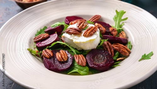 salad with baked beets goat cheese pecans img photo