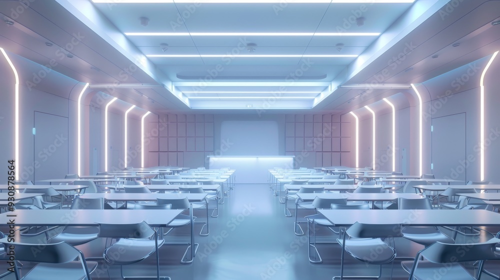 Obraz premium Ultramodern Dining Area in a High Tech Facility with Neon Accents