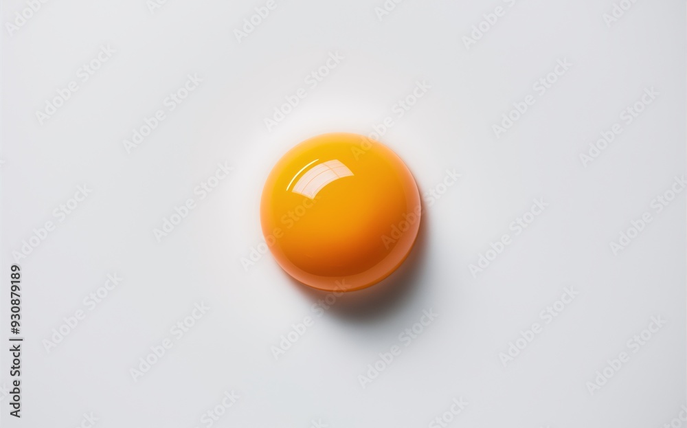 Top view of vibrant shades of deep orange and yellow egg yolk in the middle of a white background. Top view of vibrant shades of deep orange and yellow egg yolk in the middle of a white background.