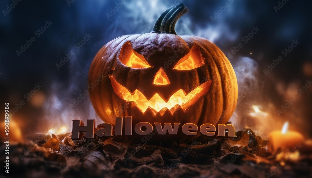 Spooky Halloween Jack-o'-Lantern with Candles