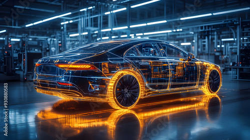 A futuristic, glowing car m...