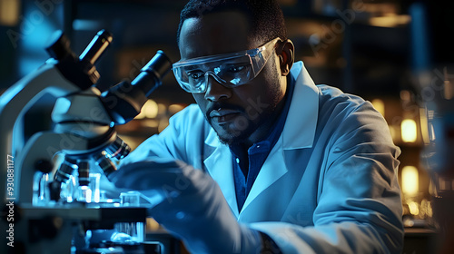A scientist in a lab coat a...