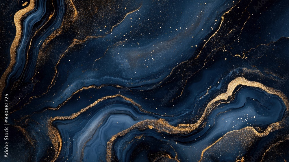 Luxurious navy blue ink marble-like abstract texture with golden dust and agate stone swirls and veins. High quality photo , ai Luxurious navy blue ink marble-like abstract texture with golden dust and agate stone swirls and veins. High quality photo , ai