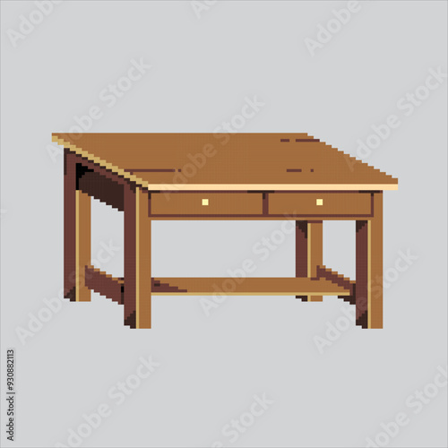 Pixel art illustration Wooden Table. Pixelated Library Table. Library education Table pixelated for the pixel art game and icon for website and video game. old school retro.