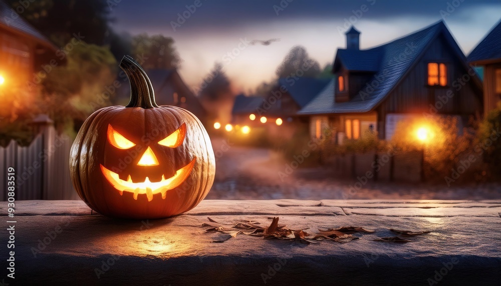 Fototapeta premium Spooky Pumpkin Lantern at Haunted Halloween Night