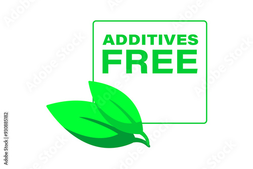 Green labels communicating Additives Free with a leaf icon, set of eco labels photo