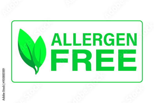 set of eco labels, Green labels with Allergen Free and a leaf icon, ensuring the safety of products for consumers with allergies.