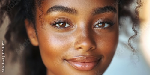 Beautiful African American Woman with Glowing Skin, Nurturing Eyes