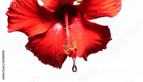 nectar dripping from a bright red hibiscus flower img photo