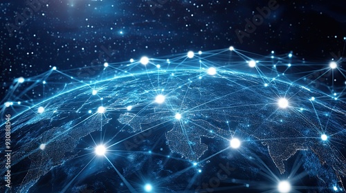 A digital rendering of a global network with interconnected nodes, symbolizing the vast reach and interconnectedness of modern networks.