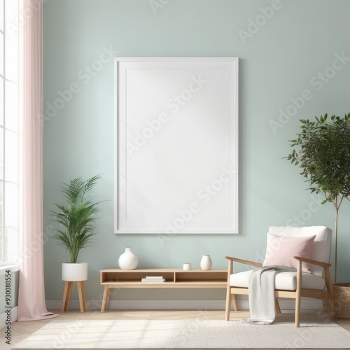 Wallpaper Mural Mockup plain white frame in interior background, room with light pastel colors, 3d rendering Torontodigital.ca