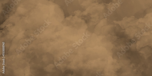 Abstract light and dark brown clouds over the fog and smoke hover in the sky like a hazy morning mist, modern dark and dramatic brown smoke clouds in the sky grunge black background with copy space.