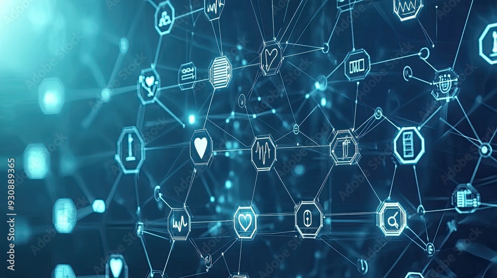 Abstract digital rendering of interconnected health data, symbolizing the integration of medical technology and big data Abstract digital rendering of interconnected health data, symbolizing the integration of medical technology and big data