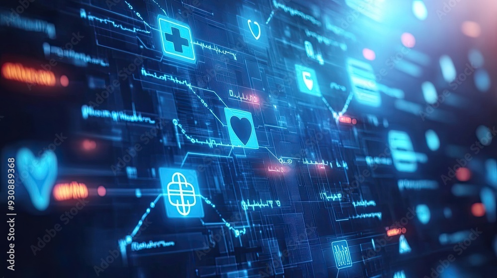Abstract digital rendering of interconnected health data, symbolizing the integration of medical technology and big data Abstract digital rendering of interconnected health data, symbolizing the integration of medical technology and big data