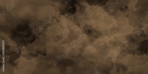 Abstract light and dark brown clouds over the fog and smoke hover in the sky like a hazy morning mist, modern dark and dramatic brown smoke clouds in the sky grunge black background with copy space.