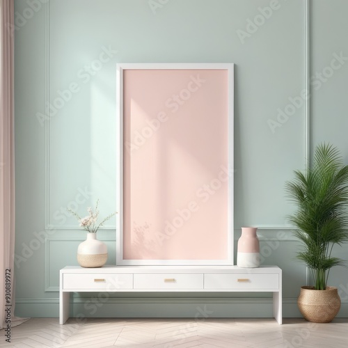 Wallpaper Mural Mockup plain white frame in interior background, room with light pastel colors, 3d rendering Torontodigital.ca