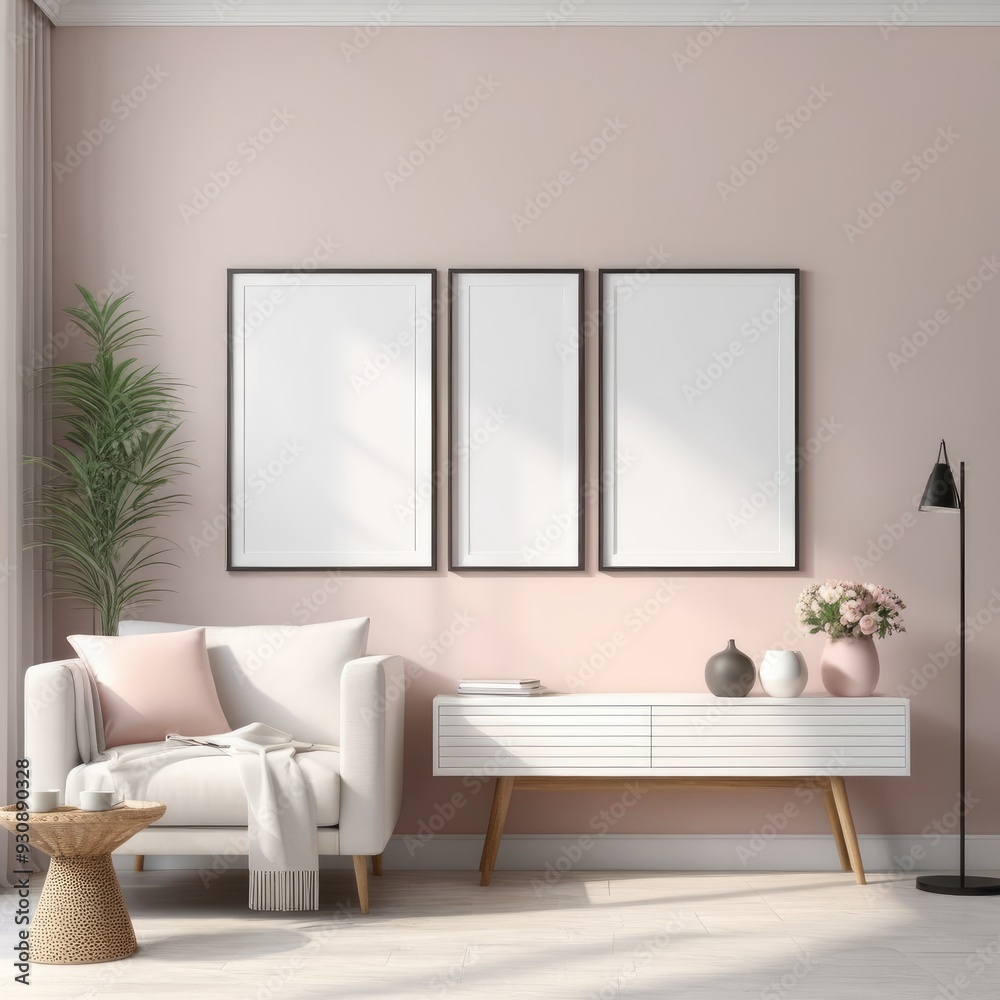 Mockup plain white frame in interior background, room with light pastel colors, 3d rendering Mockup plain white frame in interior background, room with light pastel colors, 3d rendering