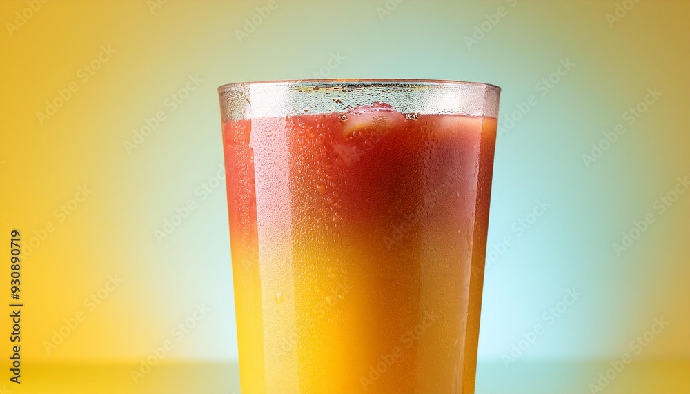 A close-up of a frosty glass filled with a layered strawberry and banana smoothie, the vibra A close-up of a frosty glass filled with a layered strawberry and banana smoothie, the vibra