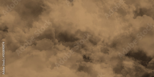 Abstract light and dark brown clouds over the fog and smoke hover in the sky like a hazy morning mist, modern dark and dramatic brown smoke clouds in the sky grunge black background with copy space.