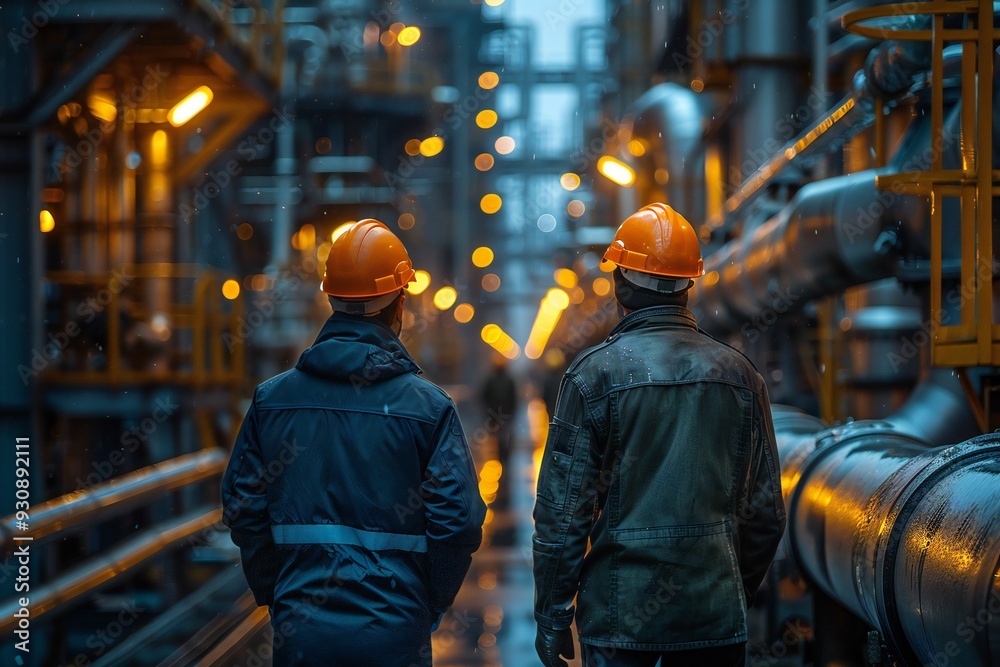 Industrial Workers in High Visibility Helmets