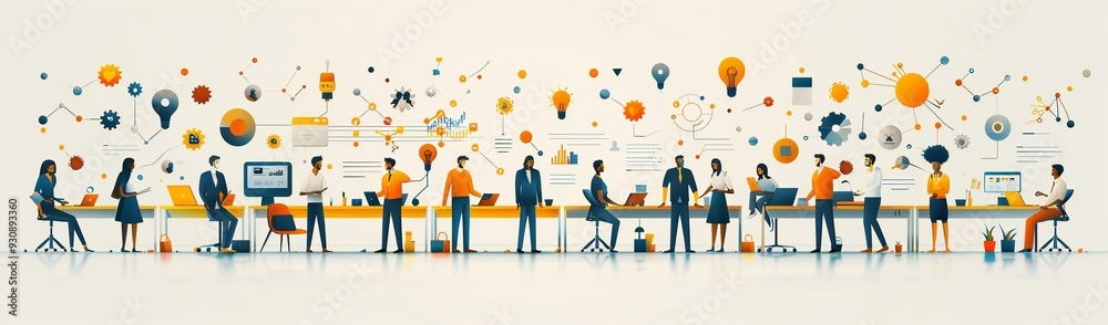 Business People and Teamwork Line Icons Set Business People and Teamwork Line Icons Set