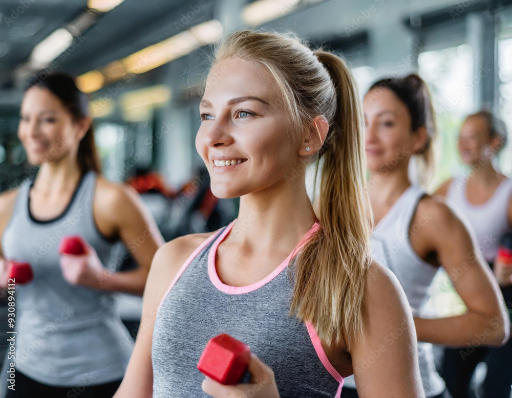 Naklejka premium Zajęcia grupowe dla kobiet na siłowni 