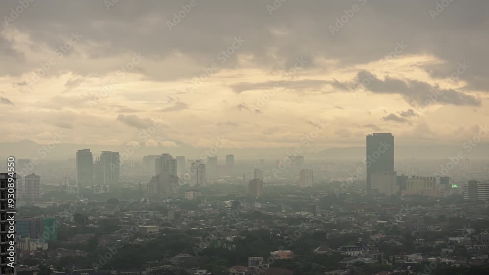 sunny rainy sunrise time kuala lumpur cityscape rooftop panorama 4k timelapse malaysia 