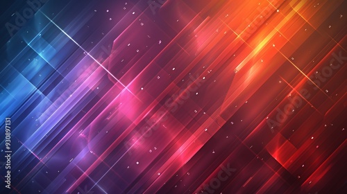 Abstract background with diagonal lines in shades of blue, red, and orange with a sparkling effect.