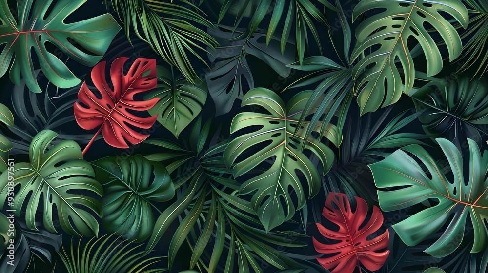 Modern exotic jungle plants seamless vector pattern Modern exotic jungle plants seamless vector pattern
