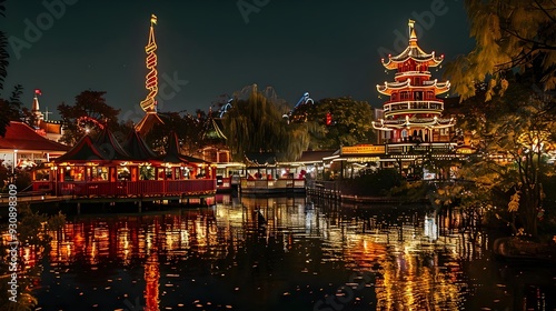 Night view of Tivoli Gardens, Copenhagen