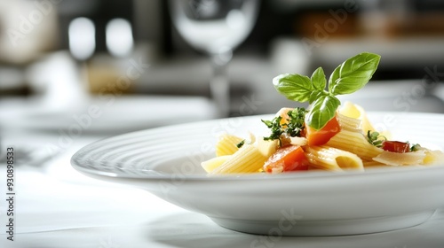 Elegant Italian cuisine with copy space, featuring beautifully plated pasta and gourmet dishes. photo