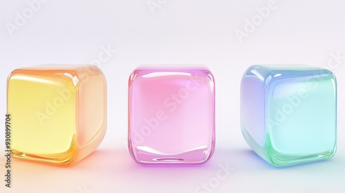 Three cubes of different colors are shown in a row