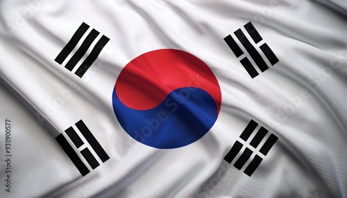 vibrant waving flag of south korea with harmonious taegeuk and four trigrams photo