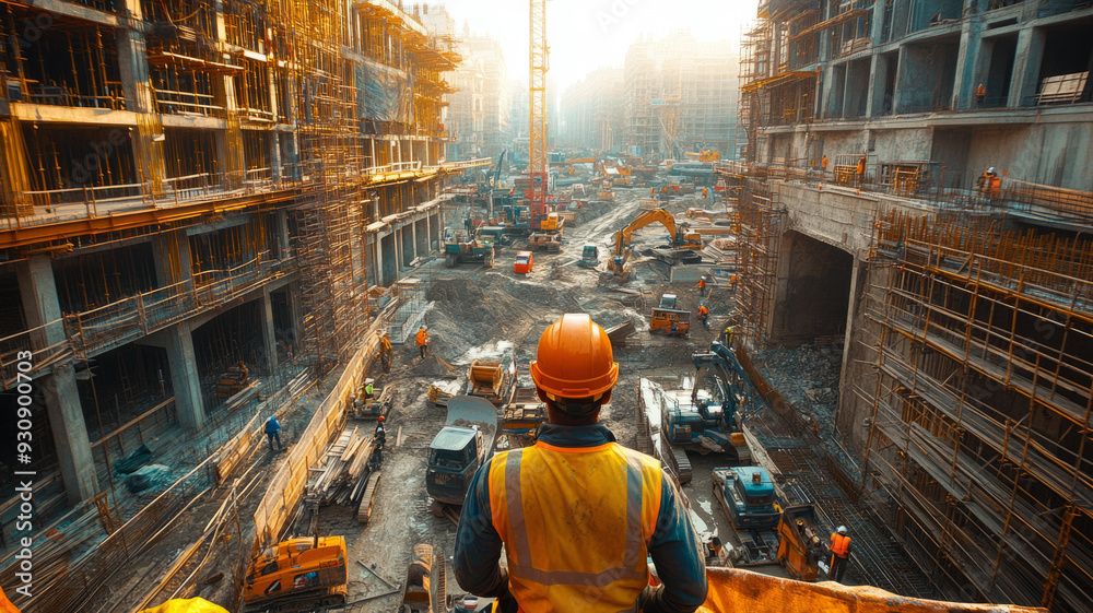 A busy construction site filled with construction workers engaged in various tasks, lifting heavy materials, pouring concrete, A busy construction site filled with construction workers engaged in various tasks, lifting heavy materials, pouring concrete,