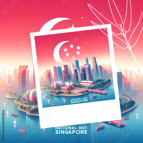Singapore National Day Gradient Vector Illustration 