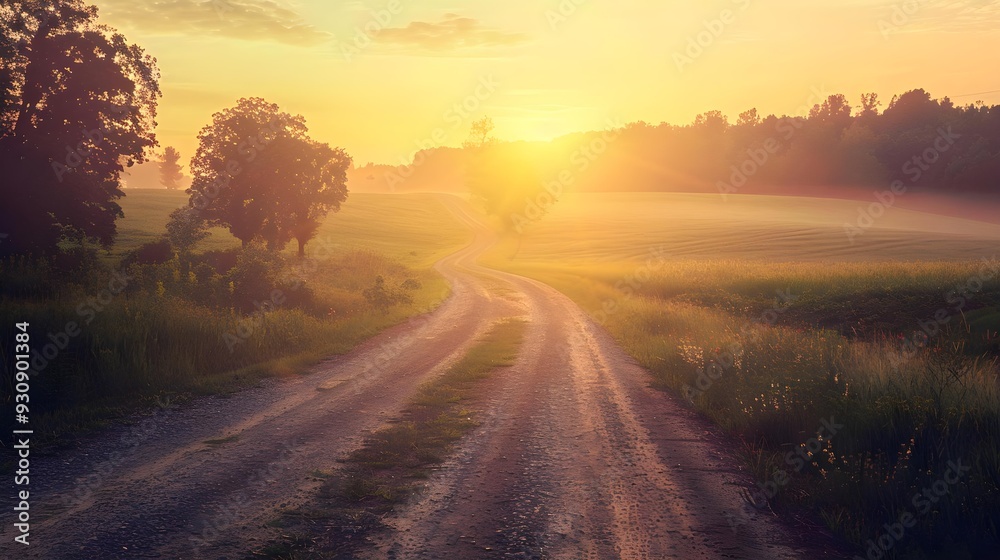 Sunrise over rural asphalt road Sunrise over rural asphalt road