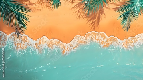 Summer beach scene with orange sand and teal water