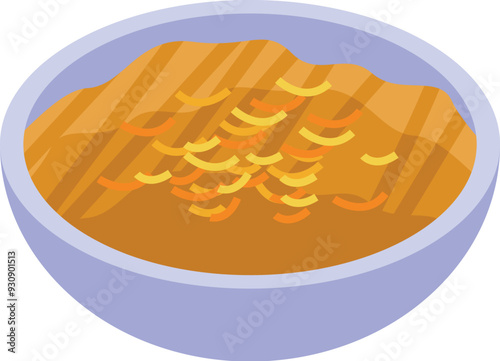 Bowl full of chicken soup with noodles isometric icon vector illustration isolated on white background