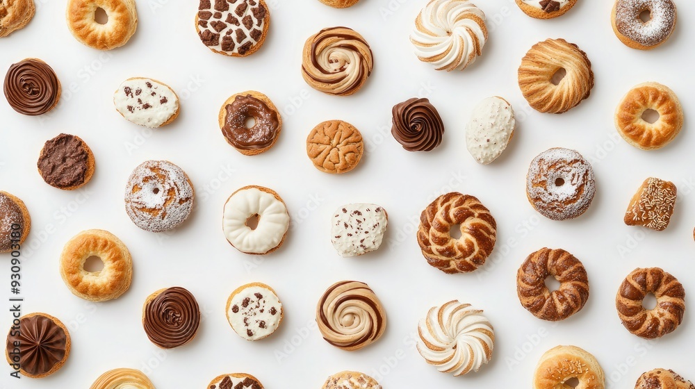 Seamless pattern of baked goods on a white surface, providing plenty of room for creative content. Seamless pattern of baked goods on a white surface, providing plenty of room for creative content.
