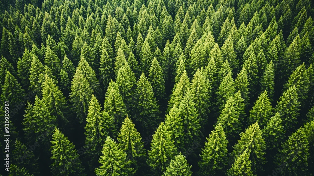 Aerial view of lush green coniferous trees covering a vast forest landscape, showcasing nature's serenity and vibrant color. Aerial view of lush green coniferous trees covering a vast forest landscape, showcasing nature's serenity and vibrant color.