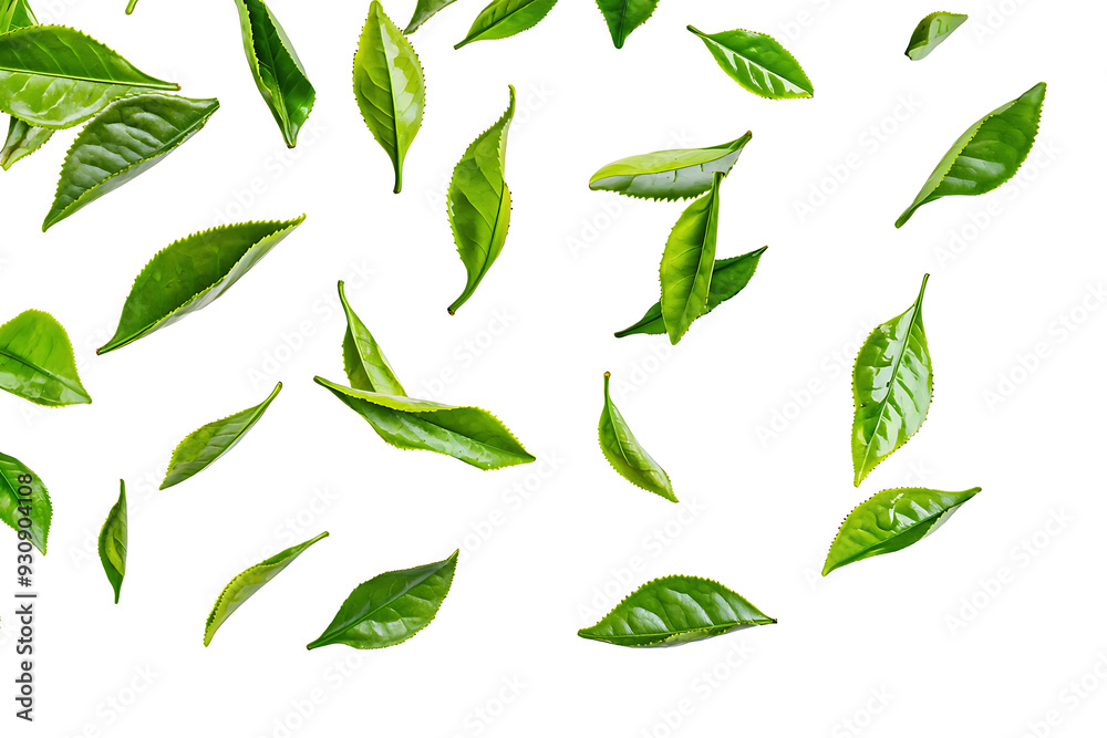 Vibrant green tea leaves scattered on a white background, showcasing freshness and organic nature, ideal for health and wellness themes.
Vibrant green tea leaves scattered on a white background, showcasing freshness and organic nature, ideal for health and wellness themes.