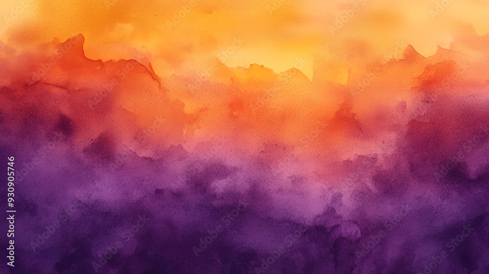 Fototapeta premium Abstract watercolor background with orange, yellow and purple hues.