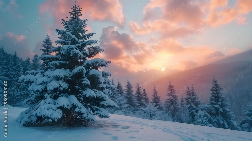 Winter landscape wallpaper with pine forest Winter landscape wallpaper with pine forest