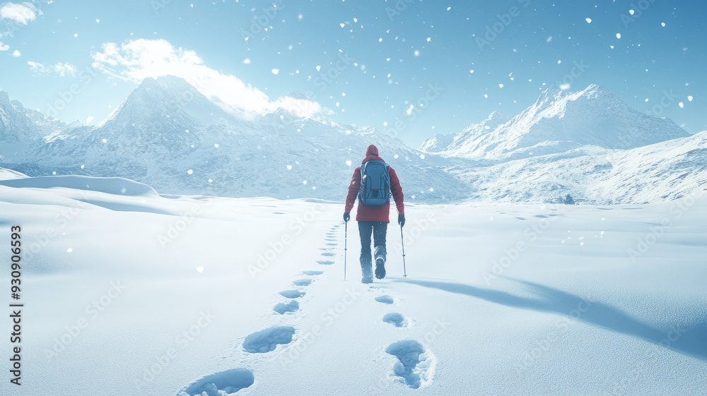 A winter travel scene, travelers walking through a snow-covered landscape, warm clothing and backpacks, A winter travel scene, travelers walking through a snow-covered landscape, warm clothing and backpacks,