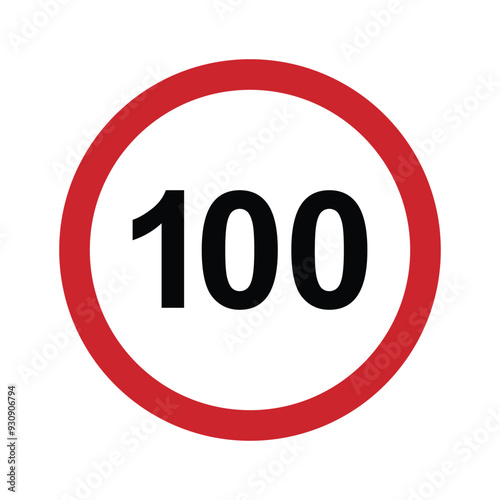 Wallpaper Mural Speed limit 100 round road traffic icon sign flat style design vector illustration isolated on white background. Circle standard road sign with number 100kmh. Torontodigital.ca