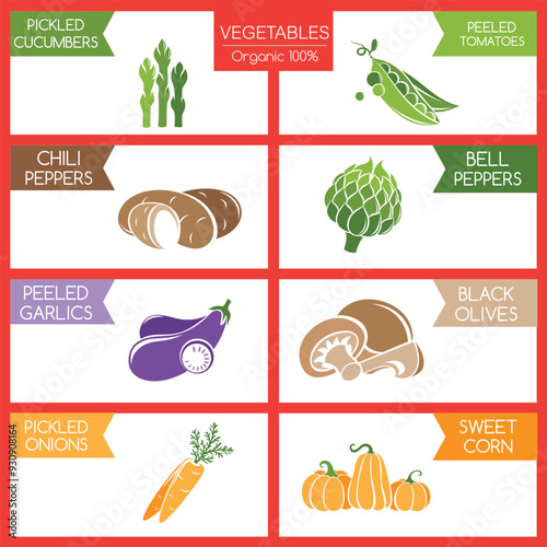 Set illustration of various types of vegetables