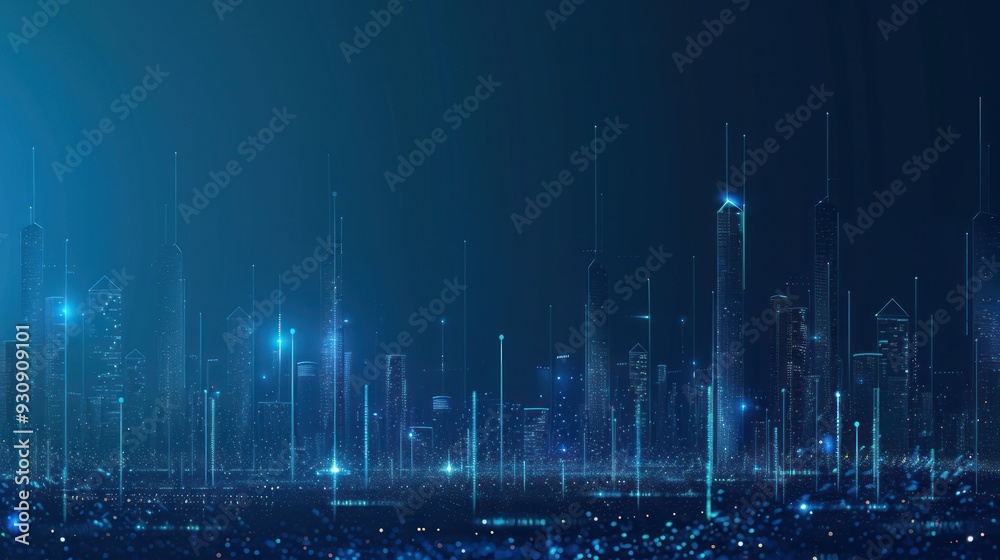 Fototapeta premium Abstract Digital Cityscape with Glowing Lights