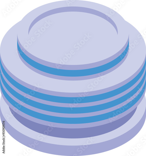 Modern round shaped building with blue stripes is isolated on white background