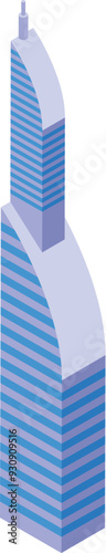 Tall and modern skyscraper building with a unique design stands tall against a white background